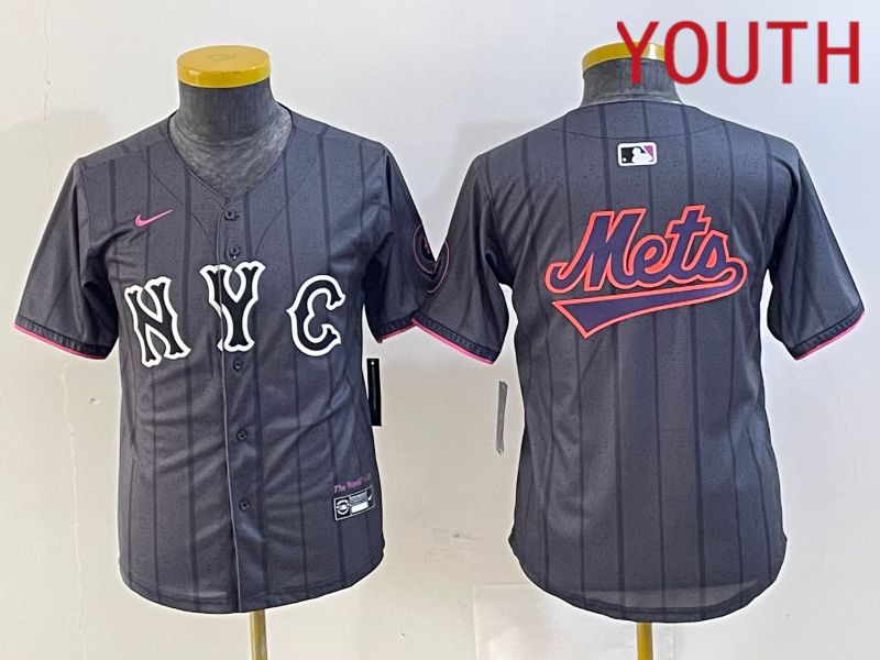 Youth New York Mets Blank Black City Edition 2024 Nike MLB Jersey style 7->youth mlb jersey->Youth Jersey